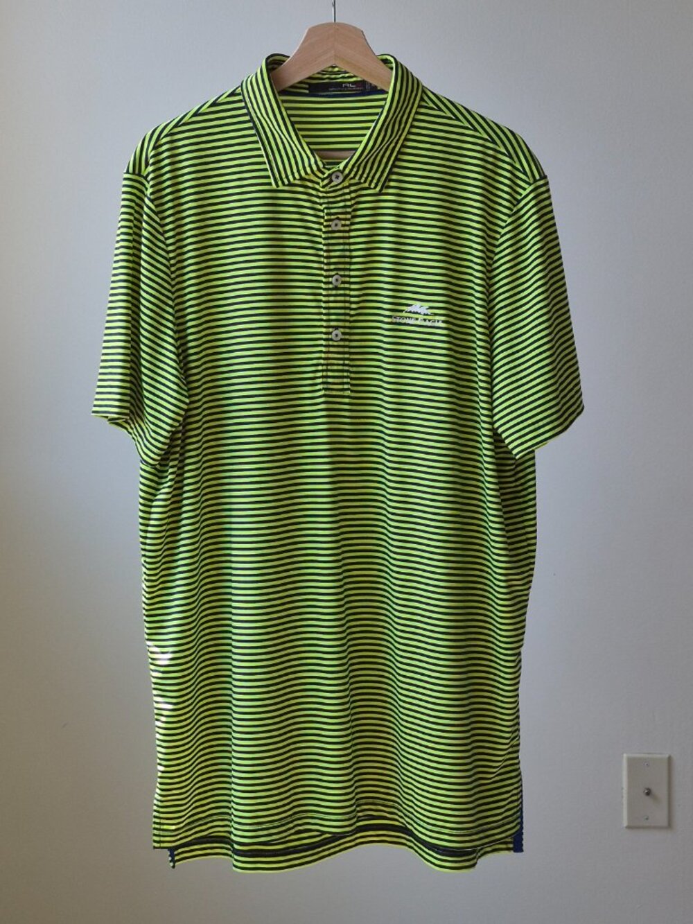 RLX Ralph Lauren Stone Eagle Golf Polo Men’s XL Lime Navy Stripe Performance